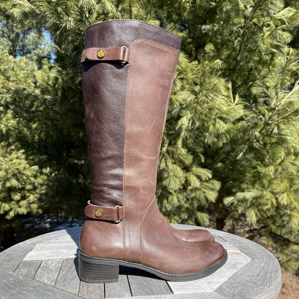Franco Sarto L-Crash Riding Boots Womens Size 9 Brown Leather Tall Full Zip‎